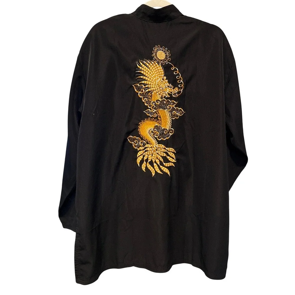 Health Kimono Jacket Embroidered Dragon Chinese Frog Closure Y2K Streetwear XL